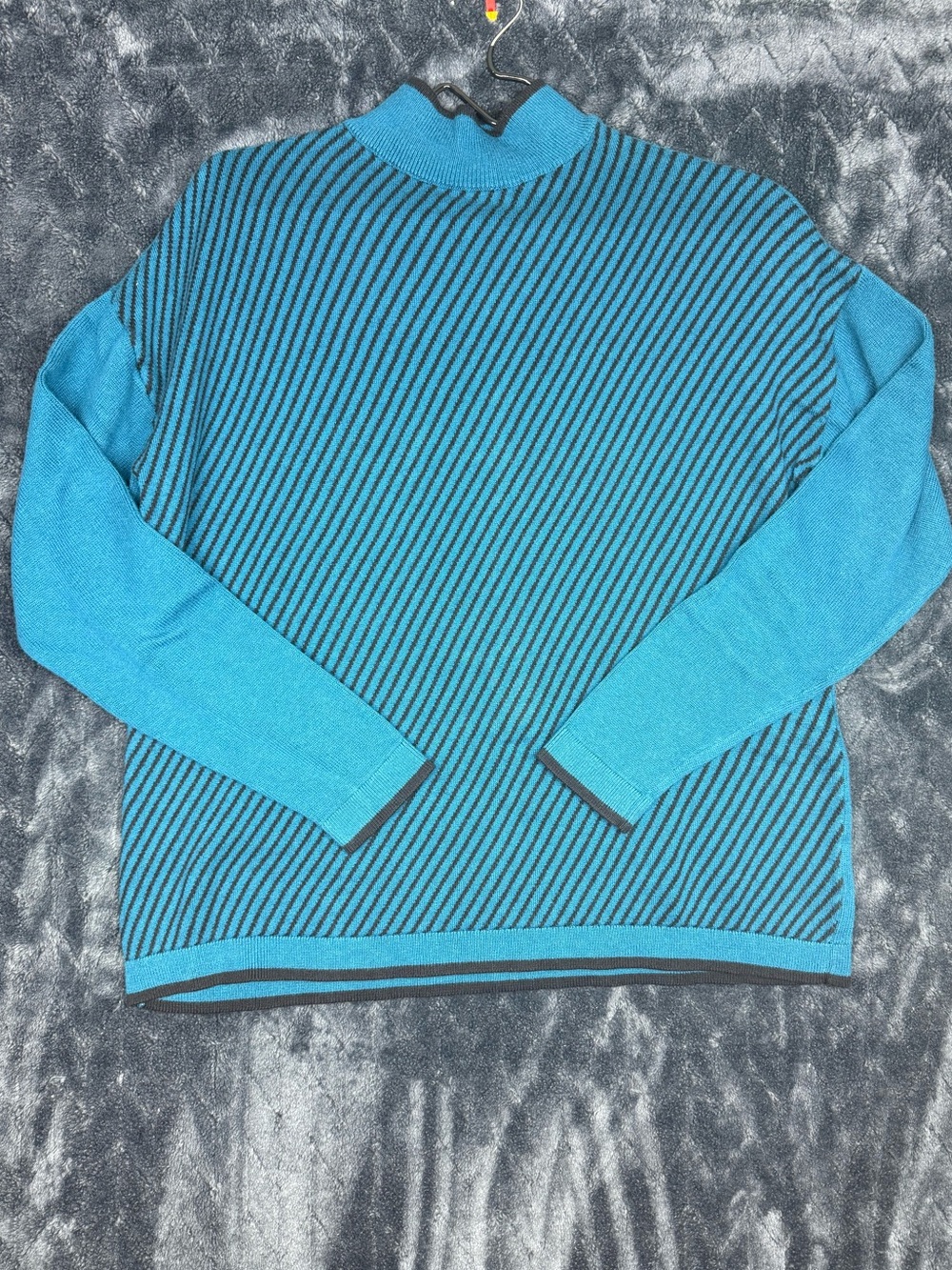 Apt. 9 Teal and Black Diagonal Stripe Turtleneck Sweater